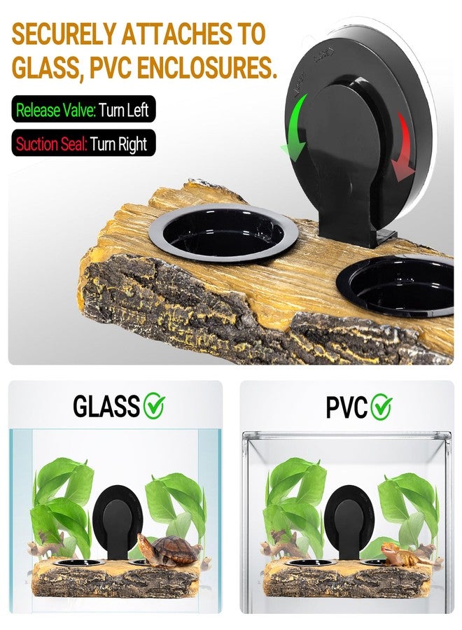 CAVACHEW 2 in 1 Reptile Feeding Ledge & Turtle Basking Platform, Resin Suction Cup Feeder with 4PCS Cups, Terrarium Water Bowl Food Dish - Tank Accessories for Crested Gecko Lizards & Aquatic Turtles - Image 4